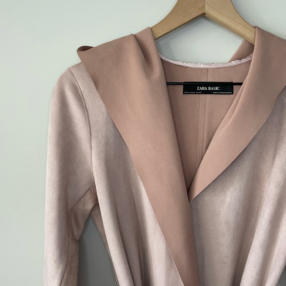 Zara blush oversized dusty pink faux suede open front hooded jacket X small - Picture 5 of 13